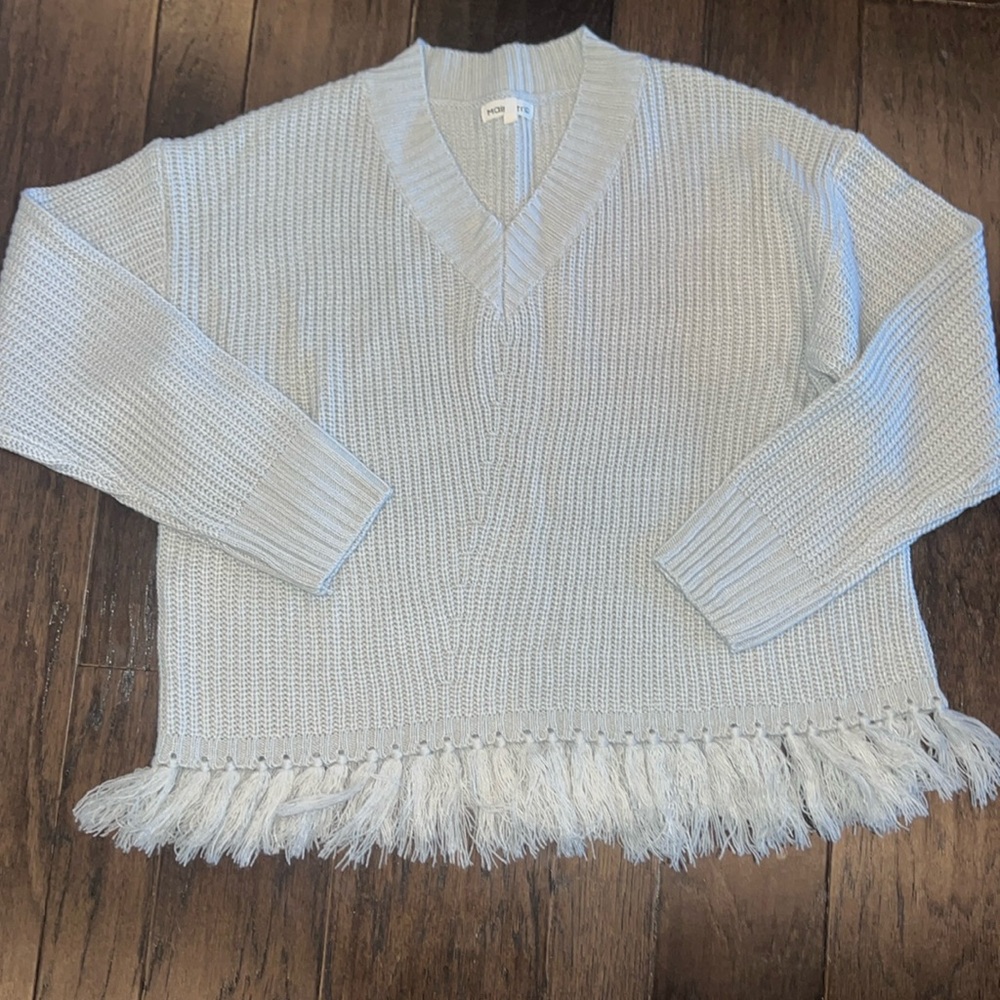 Mainstrip fringe grey sweater medium